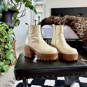 Jeffrey Campbell | Quavo Platform Boots - Ice Crinkle Patent Leather Cream